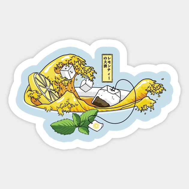 Great Wave of Tea Sticker by KinkajouDesign